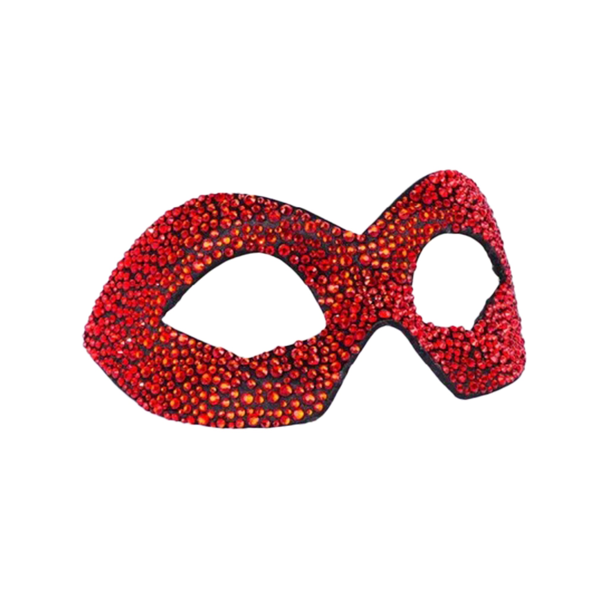 Papier-mâché crystals rhinestone satin accessories masks eyemask eye-mask domino masquerade venetian italian tie-on tied-on ribbon costume cosplay halloween hero superhero super-hero crime-fighting secret-identity masquerade party mardi-gras festival red crimson