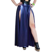 high slit latex skirt, thin latex long skirt with dual slits, full-length fetish latex skirt, dramatic latex fashion bottom, 0.25mm natural latex skirt, Fetish Factory latex wear