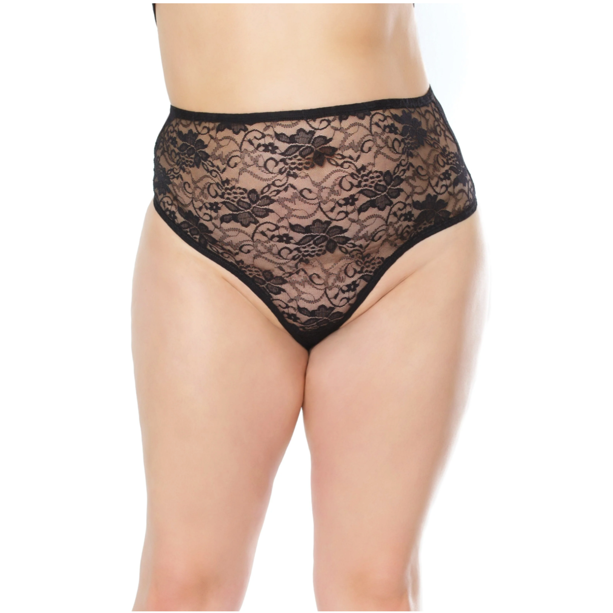 High waisted lace thong, floral lace, black lingerie