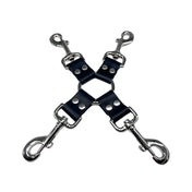 Leather genuine-leather accessories restraints body-restraint limb-restraint binding arm leg wrist ankle hogtie hog-tie 4way 4-way four-way trigger-clasp swivel-clasp O-ring bondage bdsm bdsm-toys kink kinky kinky-play adult-toys unisex black