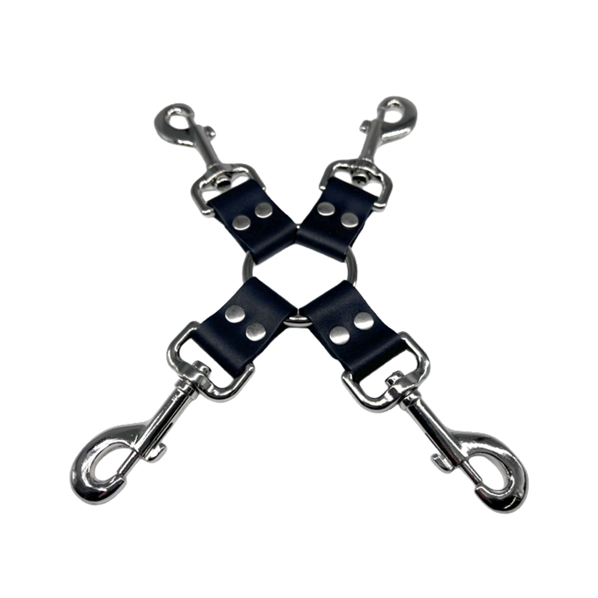 Leather genuine-leather accessories restraints body-restraint limb-restraint binding arm leg wrist ankle hogtie hog-tie 4way 4-way four-way trigger-clasp swivel-clasp O-ring bondage bdsm bdsm-toys kink kinky kinky-play adult-toys unisex black