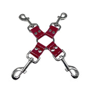 Leather genuine-leather patent-leather accessories restraints body-restraint limb-restraint binding arm leg wrist ankle hogtie hog-tie 4way 4-way four-way trigger-clasp swivel-clasp O-ring bondage bdsm bdsm-toys kink kinky kinky-play adult-toys unisex red-patent