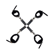 hogtie faux fur lined restraints vegan leather ankle cuffs D-ring clasp BDSM bondage fetish accessory