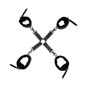 Leather vegan-leather fur-lining faux-fur accessories restraints hogtie hog-tie ankle ankle-restraints wrist wrist-restraints trigger-clasp adjustable buckle locking lockable matte-glossy versatile comfortable detachable luxurious fetish fashion alt-fashion alternative bedroom dungeon bondage bdsm bdsm-toys bdsm-gear kink kinky kinky-toys kinky-play costume cosplay halloween adult-toys unisex black
