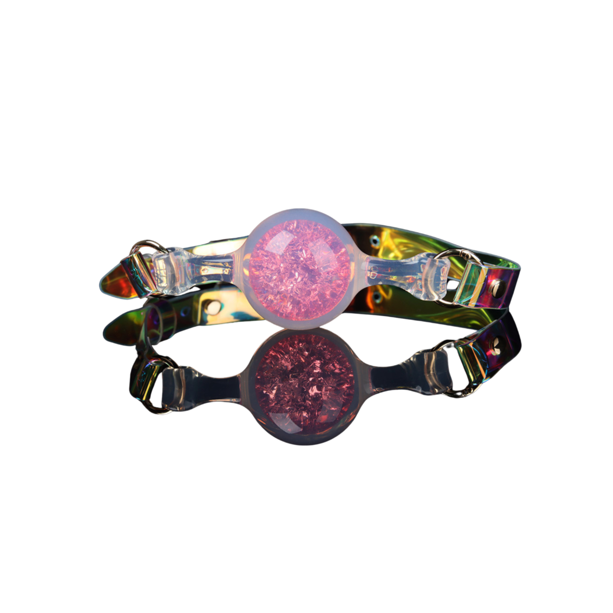 holographic ball gag, silicone ball gag, BDSM ball gag, platinum silicone gag, fetish gear, shiny ball gag, BDSM play