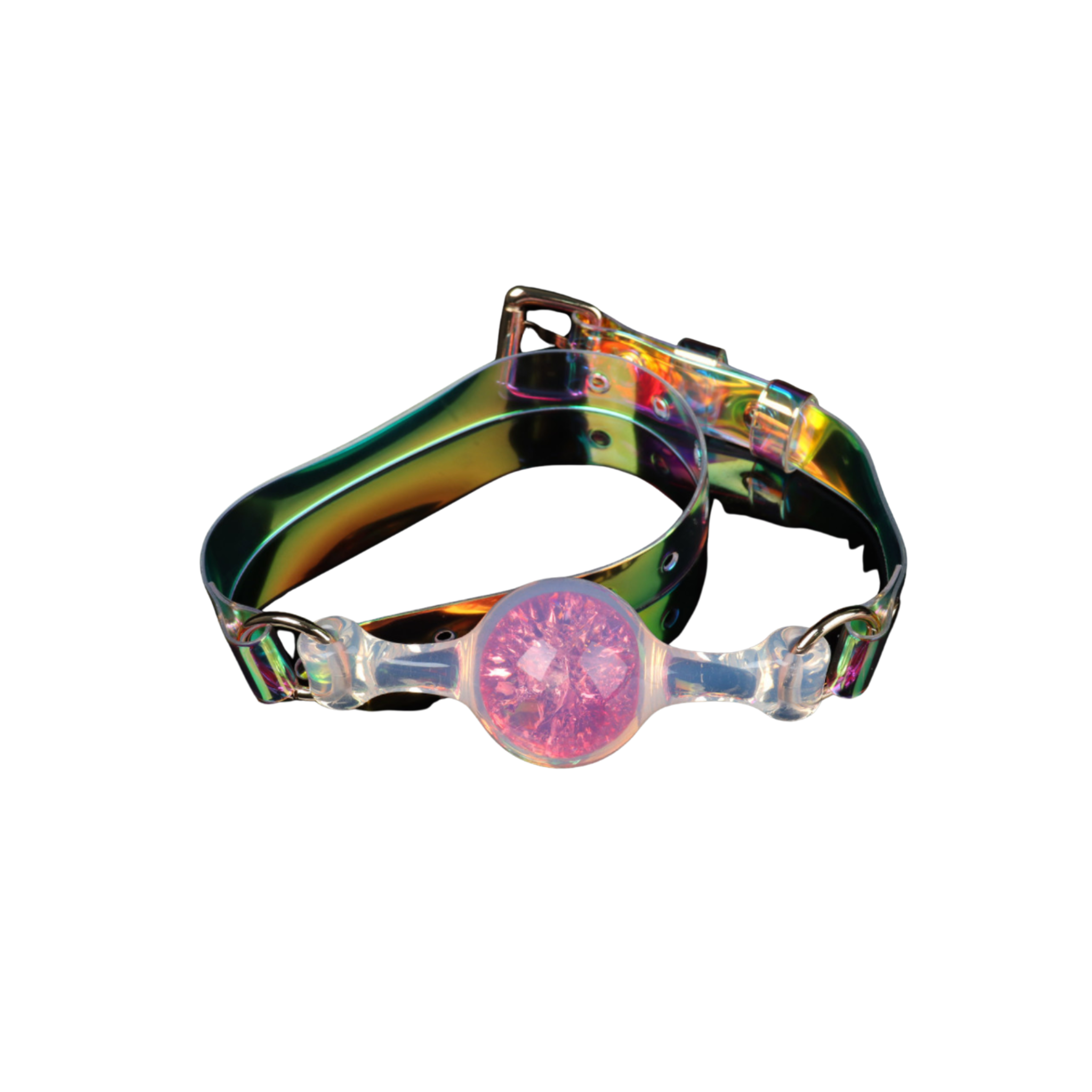holographic ball gag, silicone ball gag, BDSM ball gag, platinum silicone gag, fetish gear, shiny ball gag, BDSM play