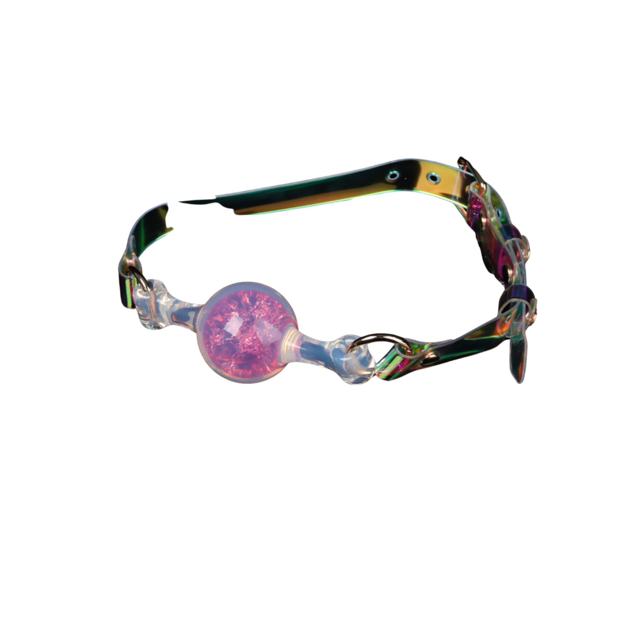 holographic ball gag, silicone ball gag, BDSM ball gag, platinum silicone gag, fetish gear, shiny ball gag, BDSM play