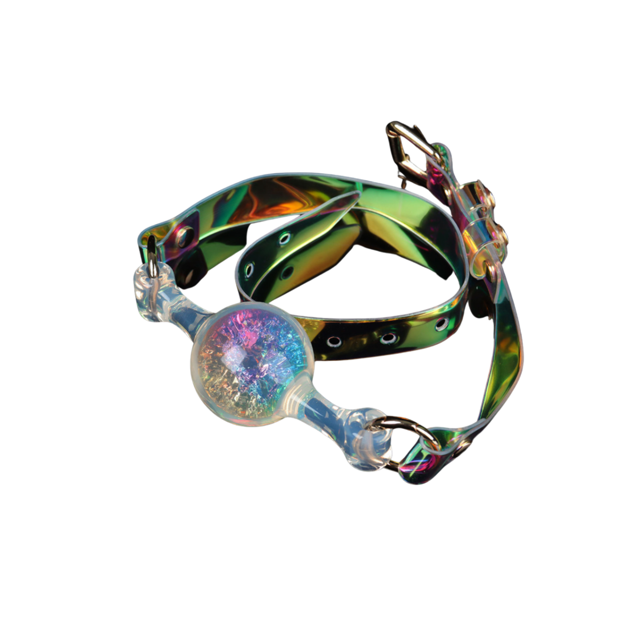 holographic ball gag, silicone ball gag, BDSM ball gag, platinum silicone gag, fetish gear, shiny ball gag, BDSM play