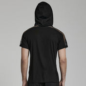 Cotton cotton-blend elastane polyester fishnet mesh apparel top shirt hoodie hoody hooded shortsleeve short-sleeve sleeves sleeved buckle-accent front-panel mesh-cutout trendy breathable fashion alt-fashion alternative casual punk goth gothic cyber streetwear clubbing clubwear rave ravewear afterdark-collection halloween-couture male masculine masc mens guys dudes black