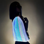 Nylon mesh fiberoptic fiber-optic accessories luggage backpack drawstring bookbag light-up lightup back-panel paracord shoulder-straps power-switch encased usb-rechargeable breathable reflective flashing color-changing cute fashion alt-fashion festival rave ravewear costume cosplay halloween gifts unisex white black