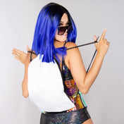 Nylon mesh fiberoptic fiber-optic accessories luggage backpack drawstring bookbag light-up lightup back-panel paracord shoulder-straps power-switch encased usb-rechargeable breathable reflective flashing color-changing cute fashion alt-fashion festival rave ravewear costume cosplay halloween gifts unisex white black