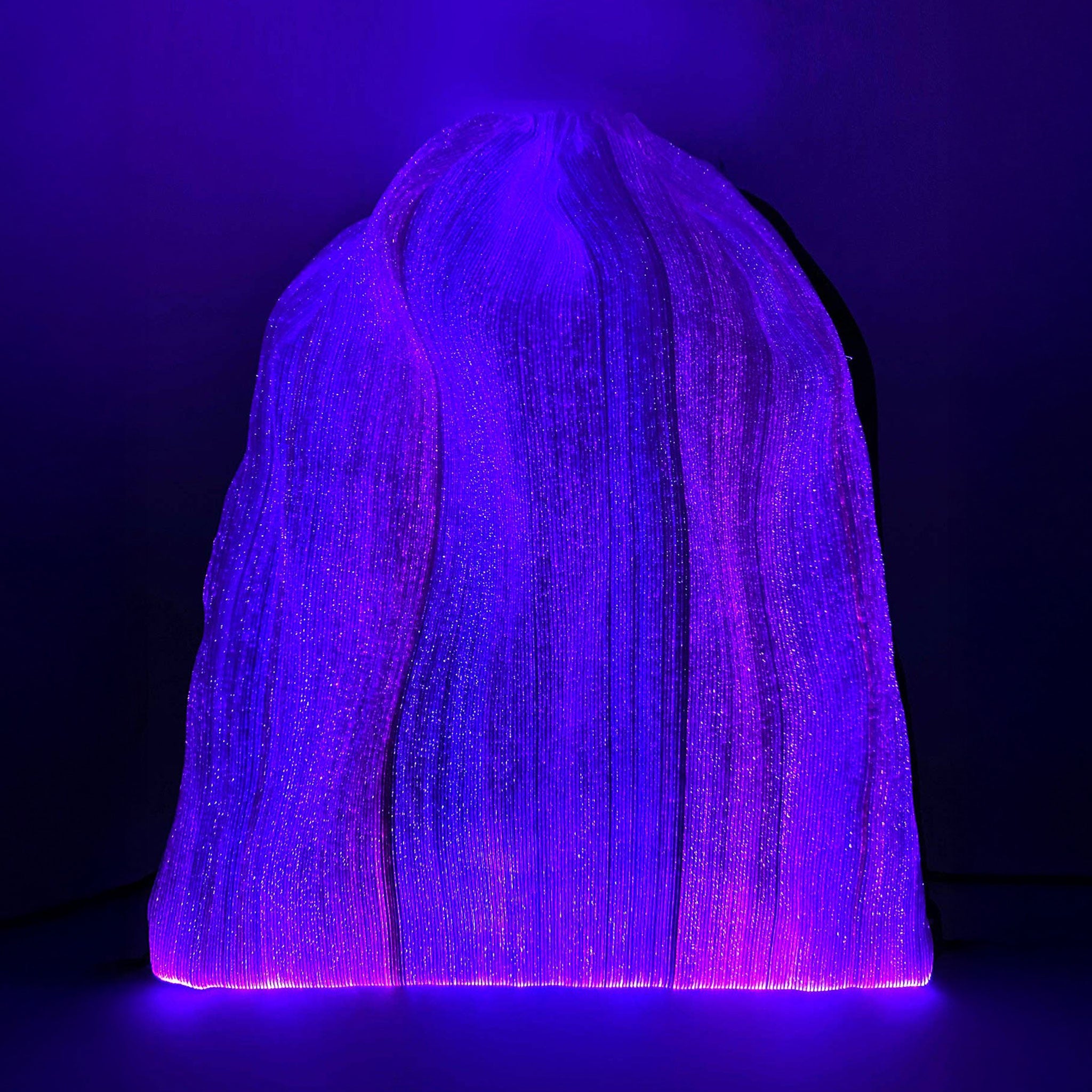 Nylon mesh fiberoptic fiber-optic accessories luggage backpack drawstring bookbag light-up lightup back-panel paracord shoulder-straps power-switch encased usb-rechargeable breathable reflective flashing color-changing cute fashion alt-fashion festival rave ravewear costume cosplay halloween gifts unisex white black