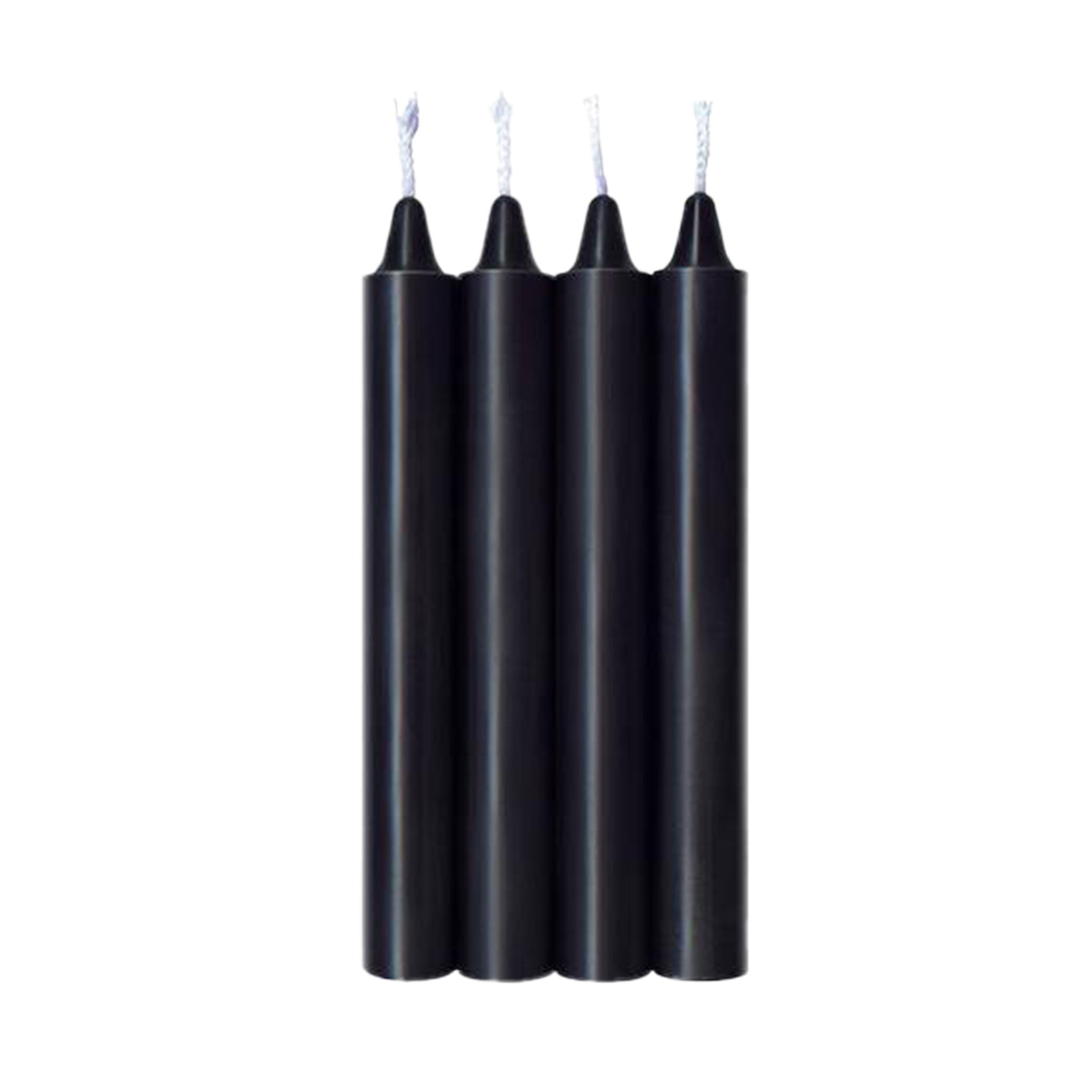 Set of 4 taper warm drip candles for BDSM wax play, heat-sensitive paraffin wax, phthalate-free, 6 inches long, perfect for beginners or experienced players.