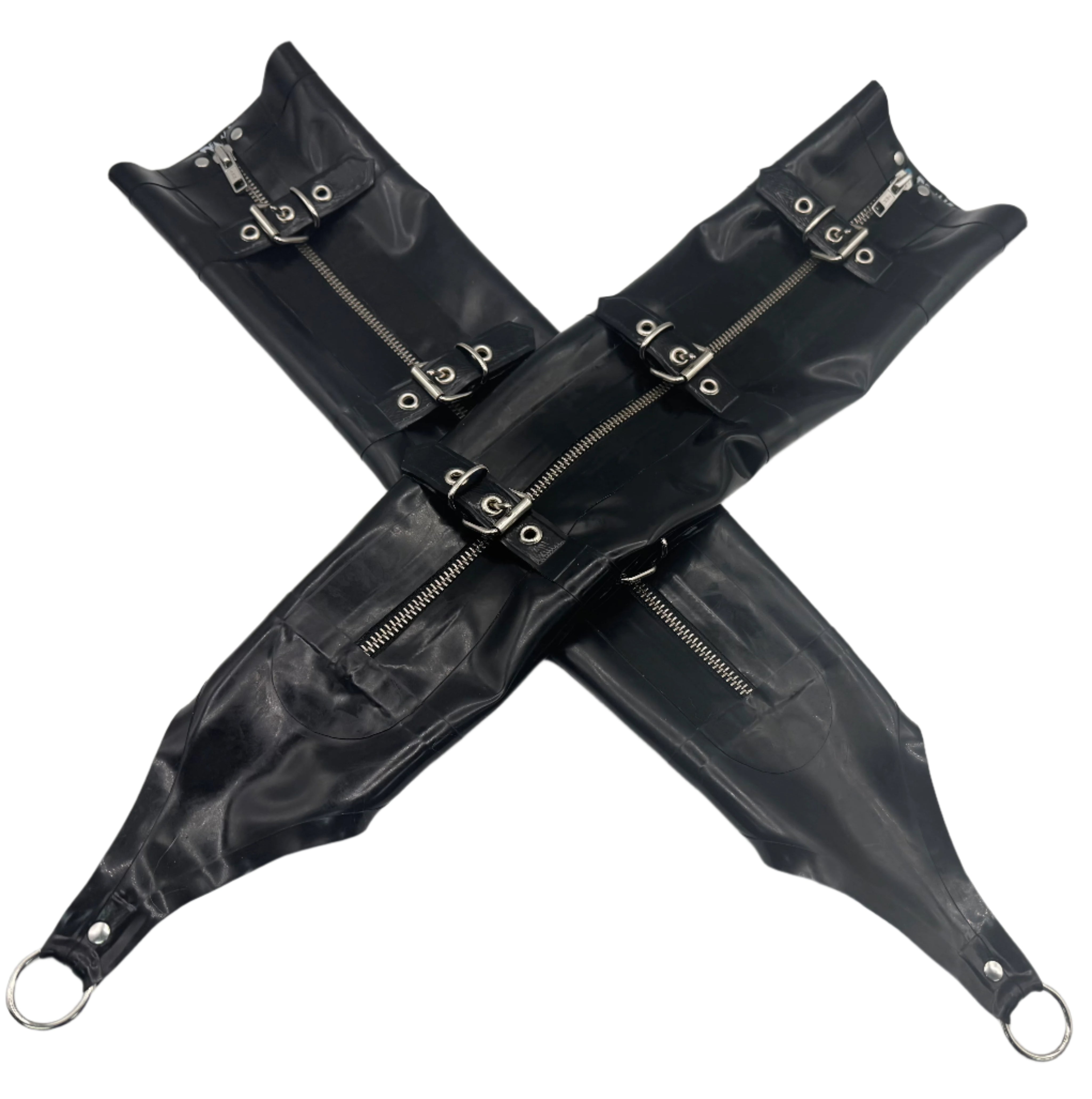 Demask D-ring Latex Gauntlets with Zipper