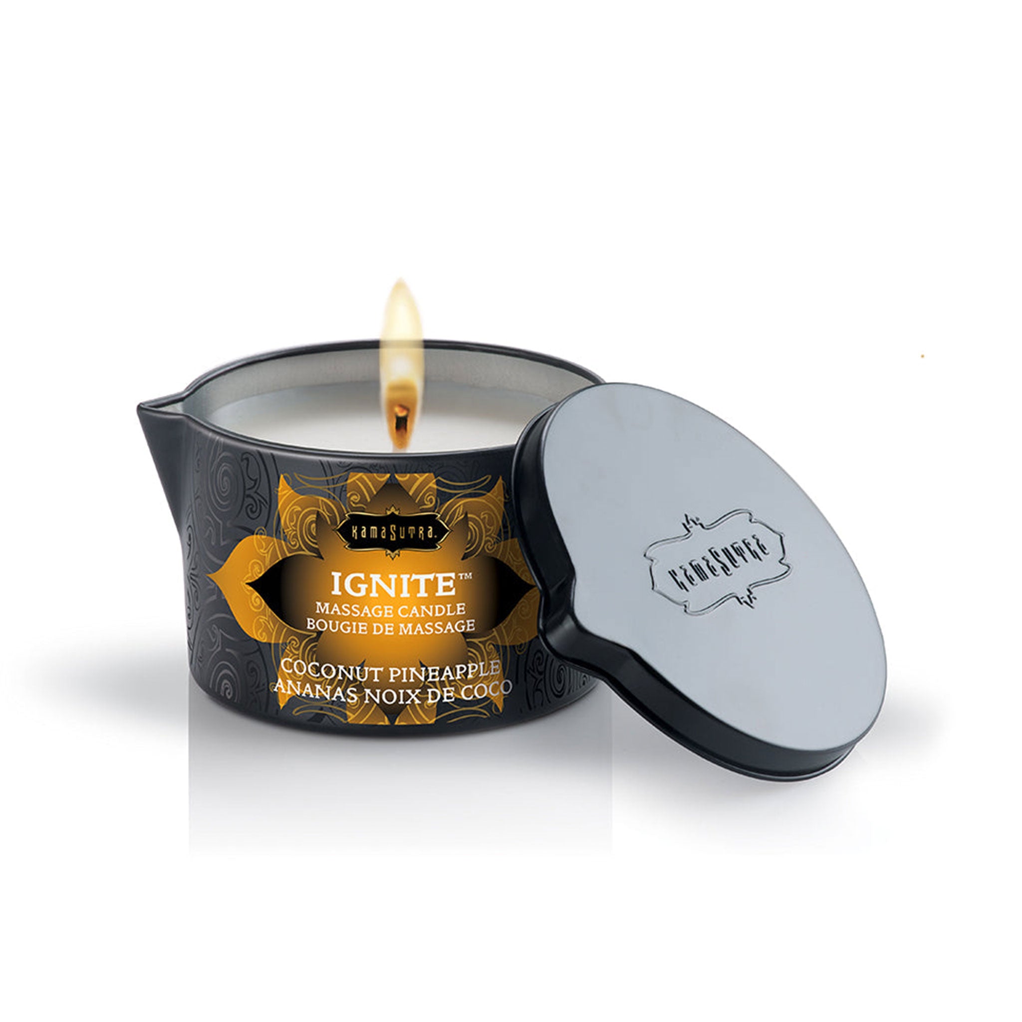 Wax-free sugar-free vegan paraben-free gluten-free accessories candle lube lubricant potion shea-butter vitamin-E coconut-oil warm-massage vegan massage warming melting scented skin-nourishing moisturizing pampering relaxing romantic bondage bdsm bdsm-toys kink kinky kinky-play sensual sensory sensory-play valentines be-mine gift couples couples-play sexual-wellness adult-toys unisex coconut-pineapple