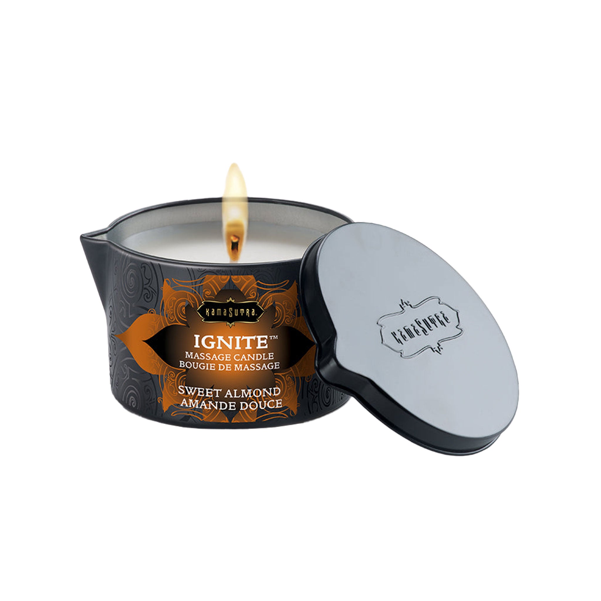 Wax-free candle massage warming melting scented skin-nourishing moisturizing pampering relaxing romantic vegan kink kinky kinky-play sensory sensory-play accessories adult-toys gift lube lubricant potion sweet-almond