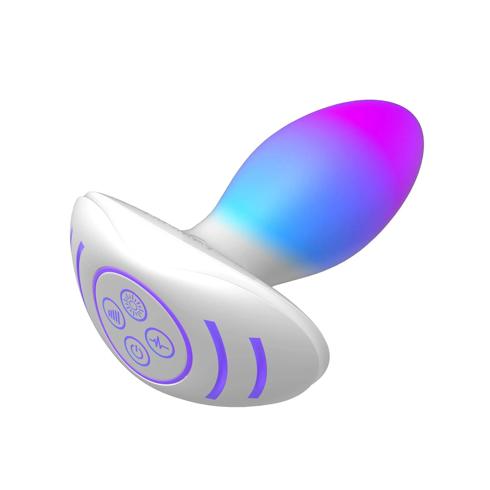 Silicone ABS-plastic insertable anal anal-toys anal-play butt-stuff glow-in-the-dark neon led-lights light-up anal-vibe vibe vibrator vibrating vibration tapered-tip flared-base customizable-patterns memory-function usb-rechargeable app-control app-compatible app-enabled vibrant-colors waterproof bath-play shower-play dynamic unisex adult-toys rainbow white