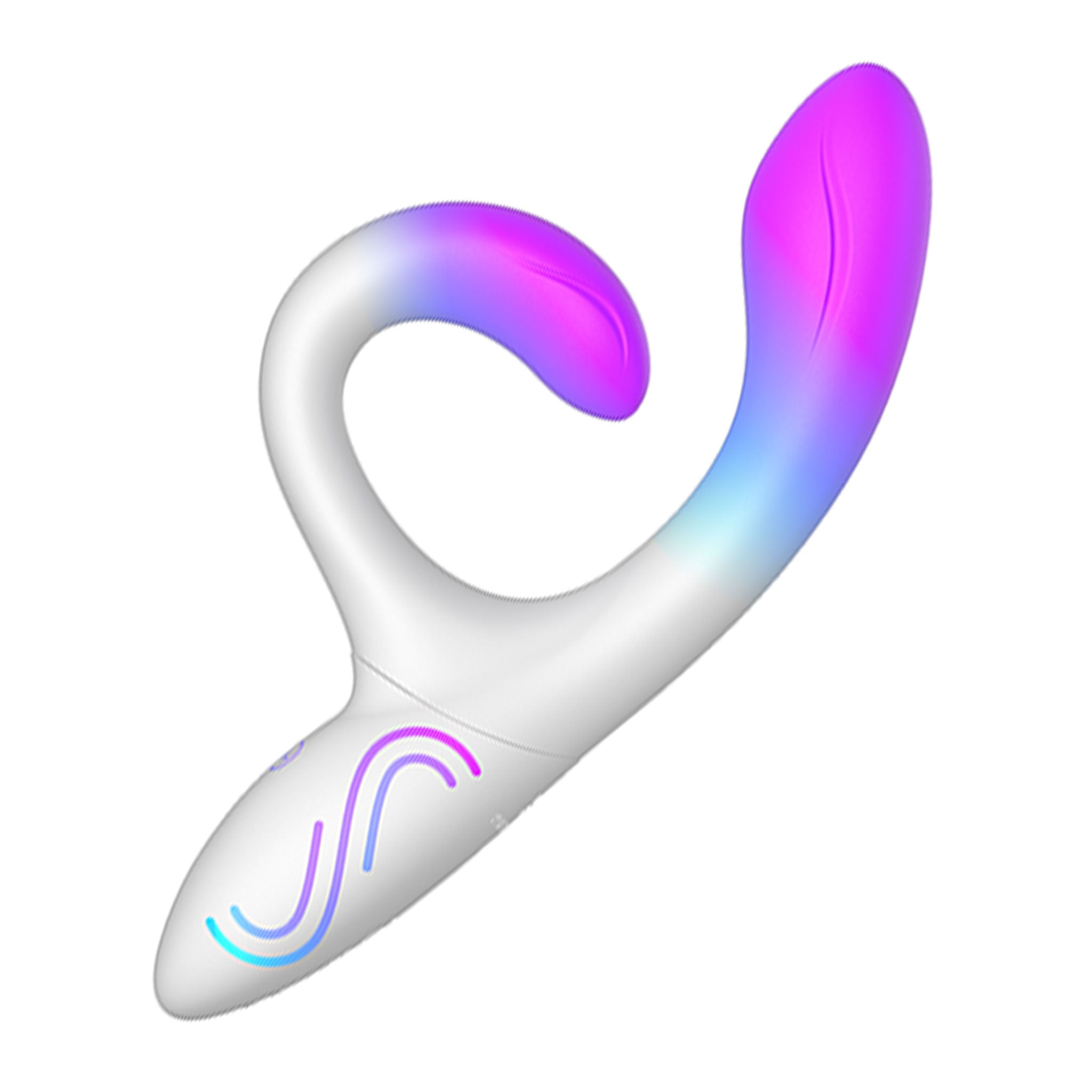 Silicone premium accessories rabbit vibe vibrator vibrating vibration stim stimulator stimulation stimulating g-spot p-spot firm smooth curved-shaft curved light-up led-lights glow-in-the-dark glowing flexible-arm flexible app-enabled app-controlled app-compatible usb-rechargeable waterproof bath-play shower-play intuitive vibrant female femme feminine womens adult-toys white