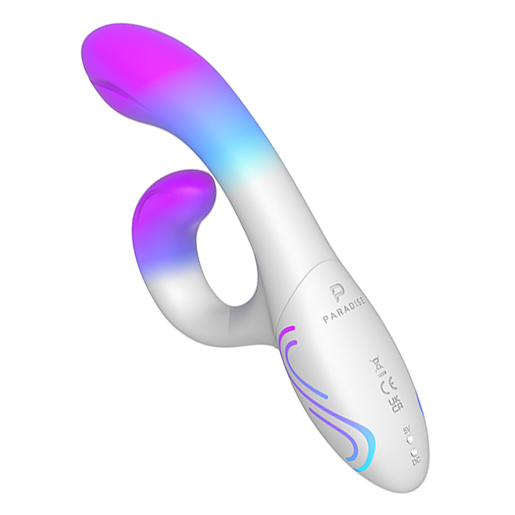 Silicone premium accessories rabbit vibe vibrator vibrating vibration stim stimulator stimulation stimulating g-spot p-spot firm smooth curved-shaft curved light-up led-lights glow-in-the-dark glowing flexible-arm flexible app-enabled app-controlled app-compatible usb-rechargeable waterproof bath-play shower-play intuitive vibrant female femme feminine womens adult-toys white