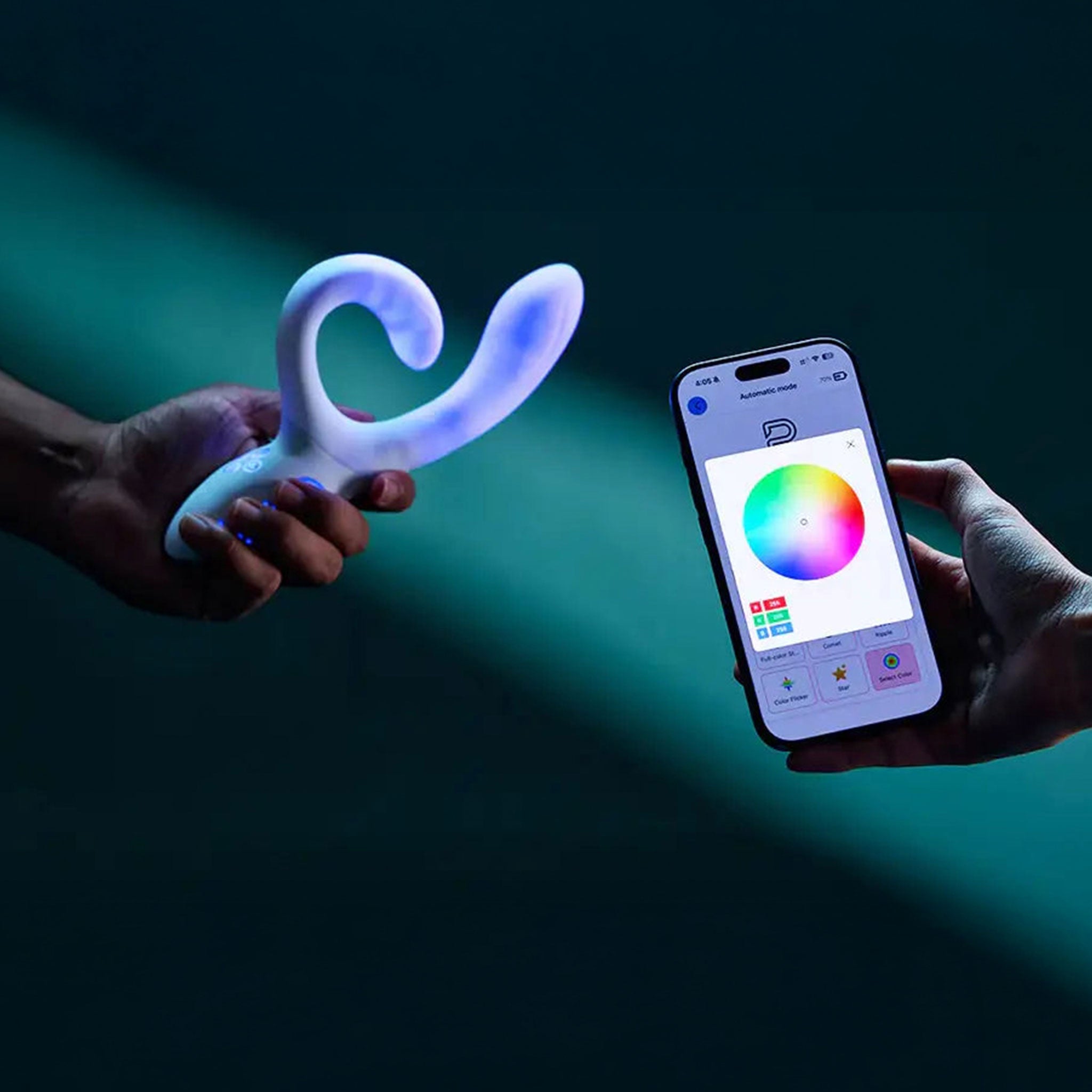 Silicone premium accessories rabbit vibe vibrator vibrating vibration stim stimulator stimulation stimulating g-spot p-spot firm smooth curved-shaft curved light-up led-lights glow-in-the-dark glowing flexible-arm flexible app-enabled app-controlled app-compatible usb-rechargeable waterproof bath-play shower-play intuitive vibrant female femme feminine womens adult-toys white