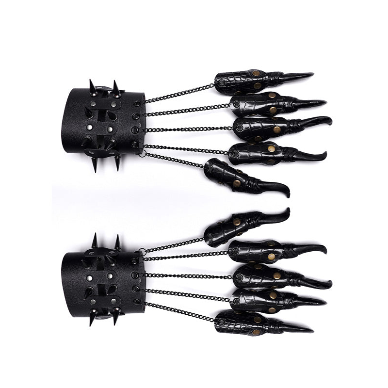 Reptile Finger Claws Wrist Cuffs – Black – Fetish reptile-textured finger claws with adjustable wrist straps, BDSM, and exotic play accessories