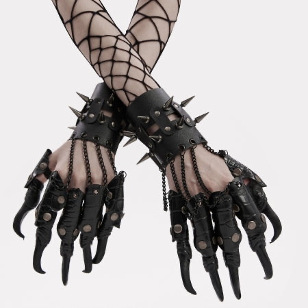 Reptile Finger Claws Wrist Cuffs – Black – Fetish reptile-textured finger claws with adjustable wrist straps, BDSM, and exotic play accessories