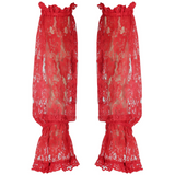 Red Sheer Lace Smocked Ruffle Sleeves O/S