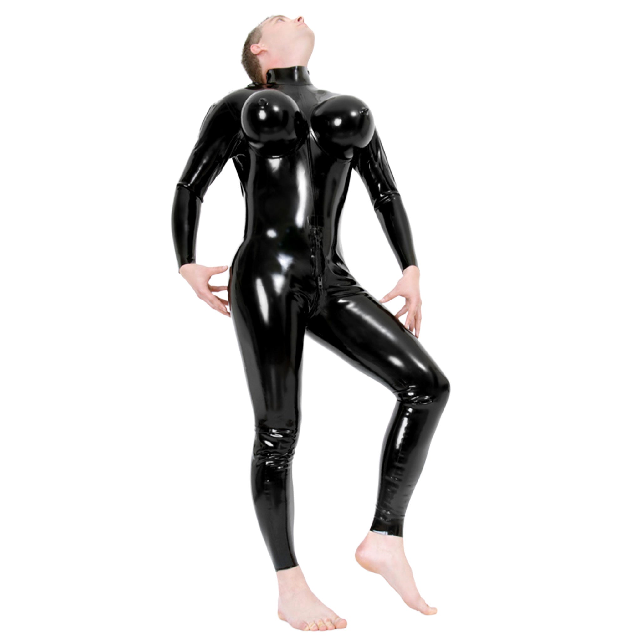Latex rubber apparel one-piece onesie catsuit longsleeve long-sleeve sleeves sleeved long-leg zipper shoulder-zip 3way 3-way three-way crotch-zip inflatable-breasts torpedo-tits big-tits mega-boobs full-bodied well-endowed fabulous shiny glossy heavy-duty fetish fashion alt-fashion cyberpunk bondage bdsm bdsm-gear bdsm-fashion kink kinky kinkwear costume cosplay halloween bimbo male masculine masc mens guys dudes transvestite cross-dressing lgbtq pride gender-affirming black