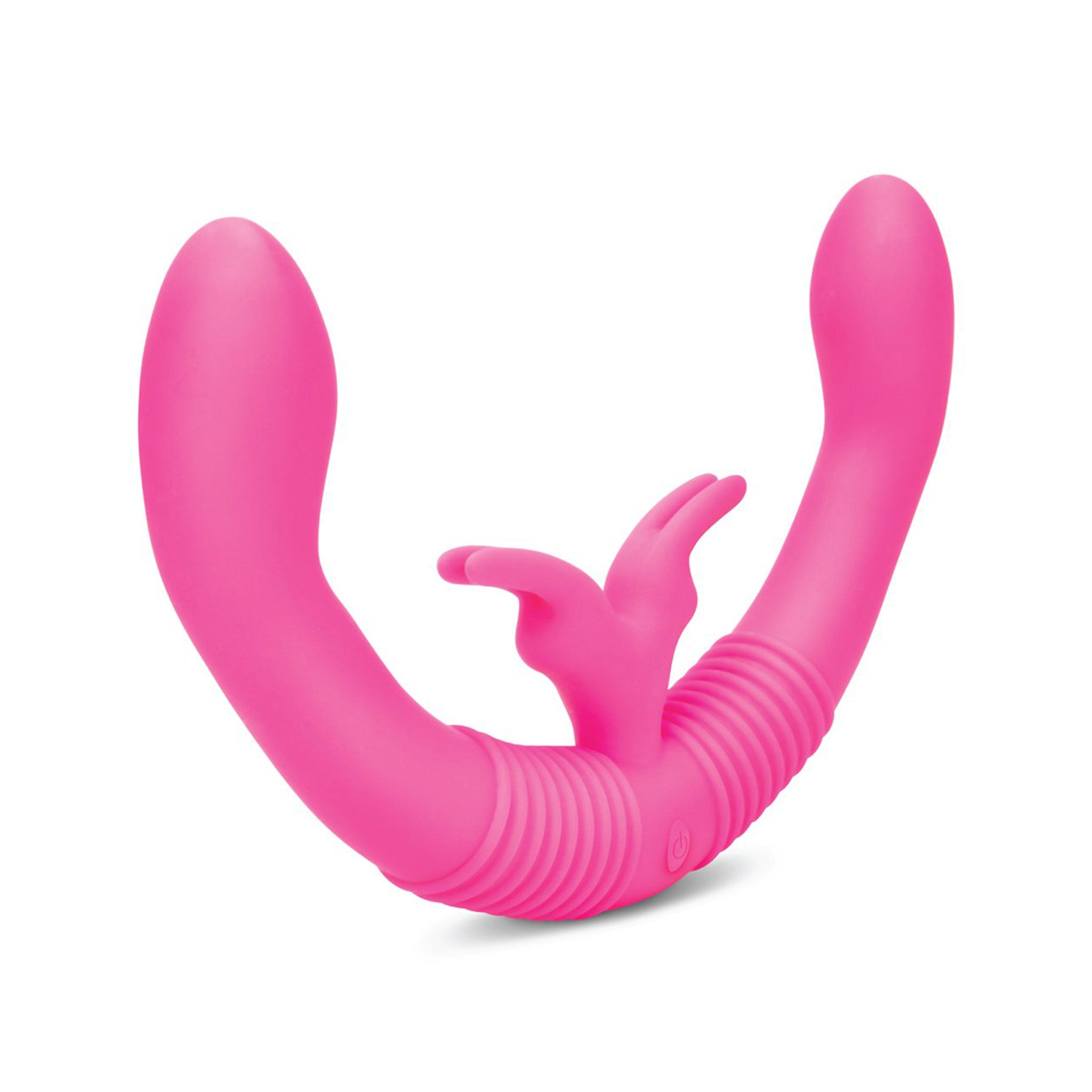 Silicone medical-grade vibrator vibration vibrating vibe dual-ended dual double-sided double rabbit ribbed g-spot p-spot dildo dong couples adult-toys pink