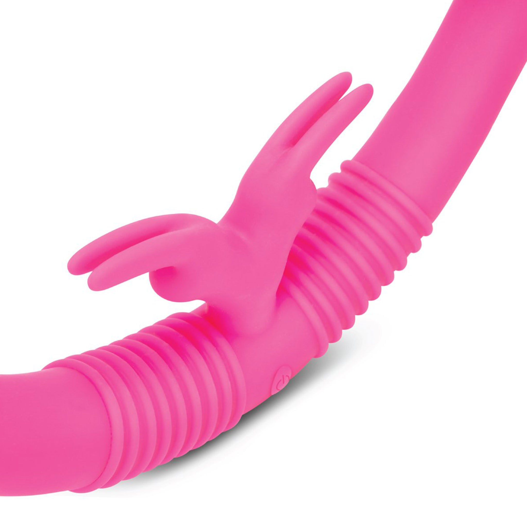 Silicone medical-grade vibrator vibration vibrating vibe dual-ended dual double-sided double rabbit ribbed g-spot p-spot dildo dong couples adult-toys pink