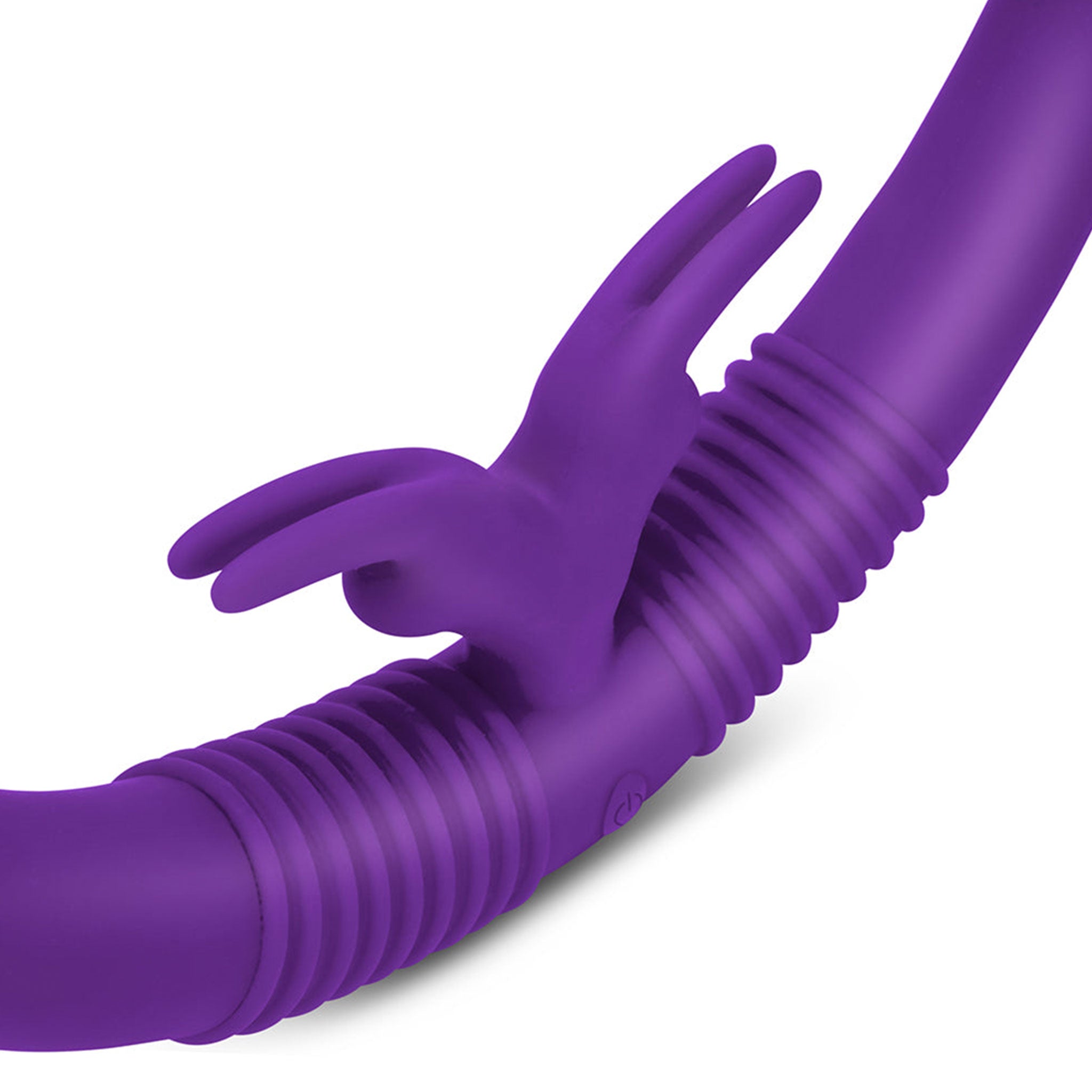 Silicone medical-grade vibrator vibration vibrating vibe dual-ended dual double-sided double rabbit ribbed g-spot p-spot dildo dong couples adult-toys purple remote