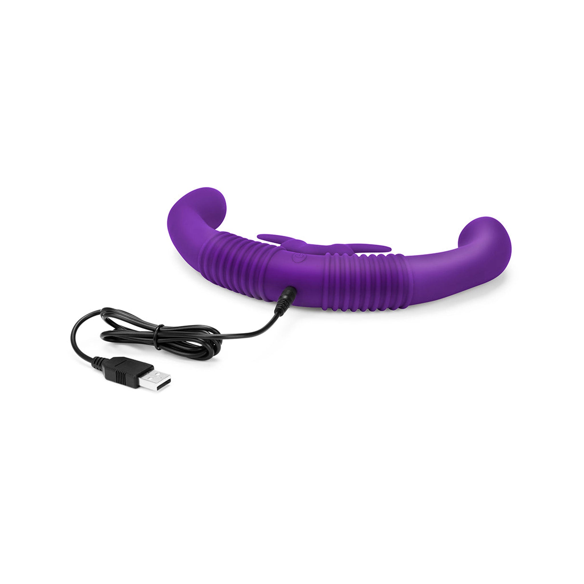 Silicone medical-grade vibrator vibration vibrating vibe dual-ended dual double-sided double rabbit ribbed g-spot p-spot dildo dong couples adult-toys purple remote