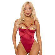 Satin liquid-stretch rope intimates lingerie one-piece onesie teddy crotchless-teddy crotchless satin-rope open-cup open-gusset underwire-bra wired-bra hook-and-eye micro-rope satin-rope adjustable-straps second-skin silky tease-ready luxurious sensual seduction seductive power luxurious comfortable provocative fetish fashion alt-fashion bdsm bondage-inspired bondage shibari kink kinky kinky-play kinky-lingerie female femme feminine womens red