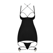 Iryna silky micro and rope open back chemise with matching G-string, liquid stretch satin lingerie set with underwire bra, adjustable straps, and provocative rope details, seductive intimate wear for bold elegant nights