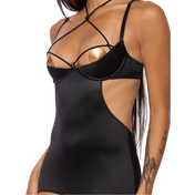 Iryna silky micro and rope open back chemise with matching G-string, liquid stretch satin lingerie set with underwire bra, adjustable straps, and provocative rope details, seductive intimate wear for bold elegant nights