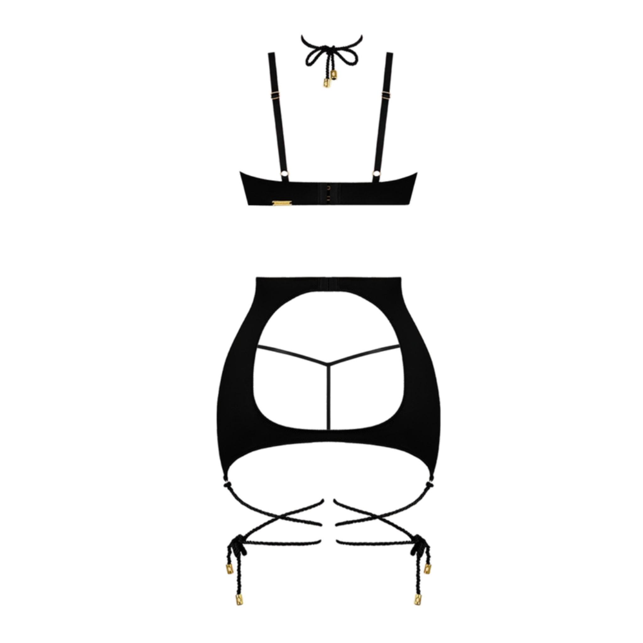 Iryna silky micro and rope open back chemise with matching G-string, liquid stretch satin lingerie set with underwire bra, adjustable straps, and provocative rope details, seductive intimate wear for bold elegant nights