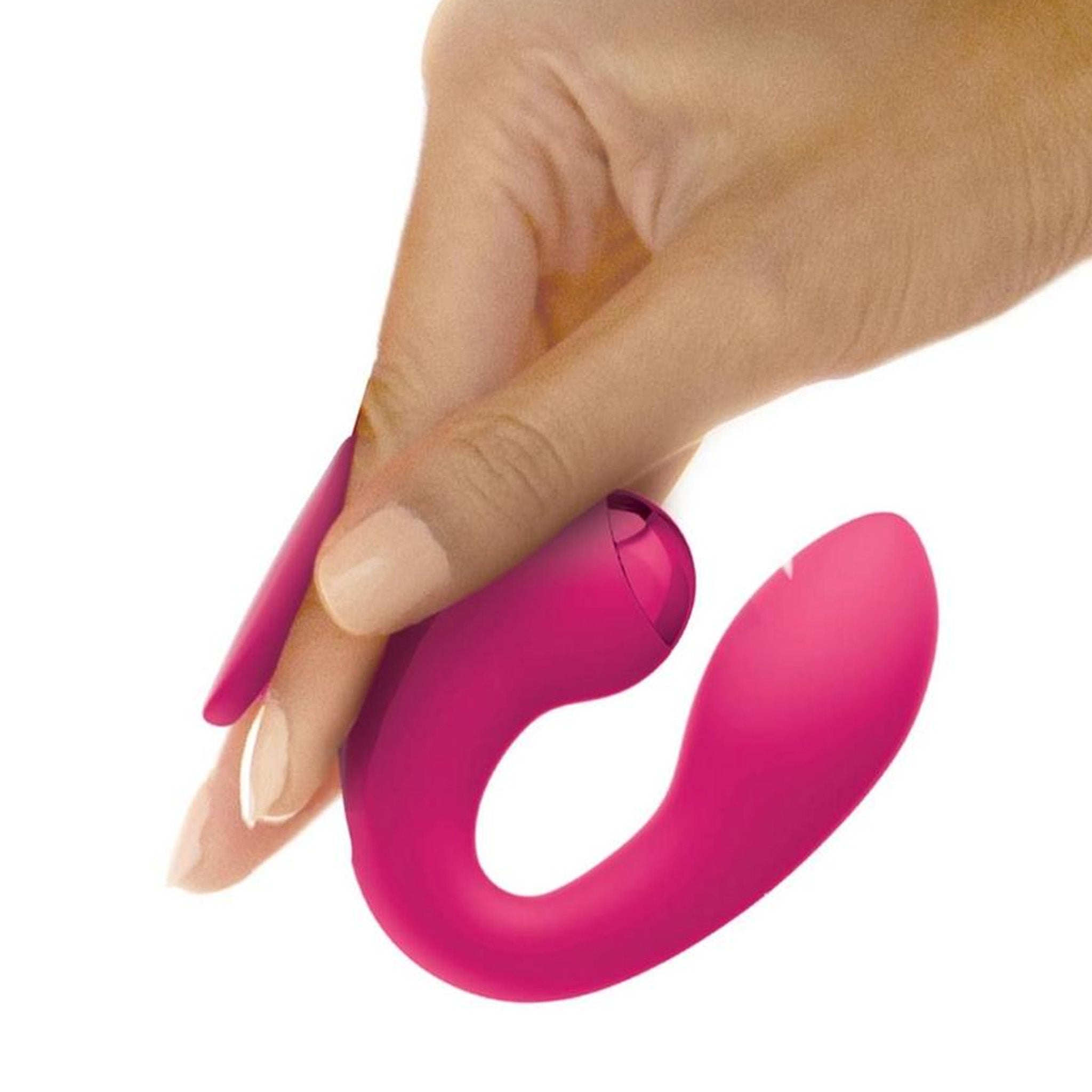 G-Spot Clitoral Curved Vibrator with Finger Grip- Hot Pink