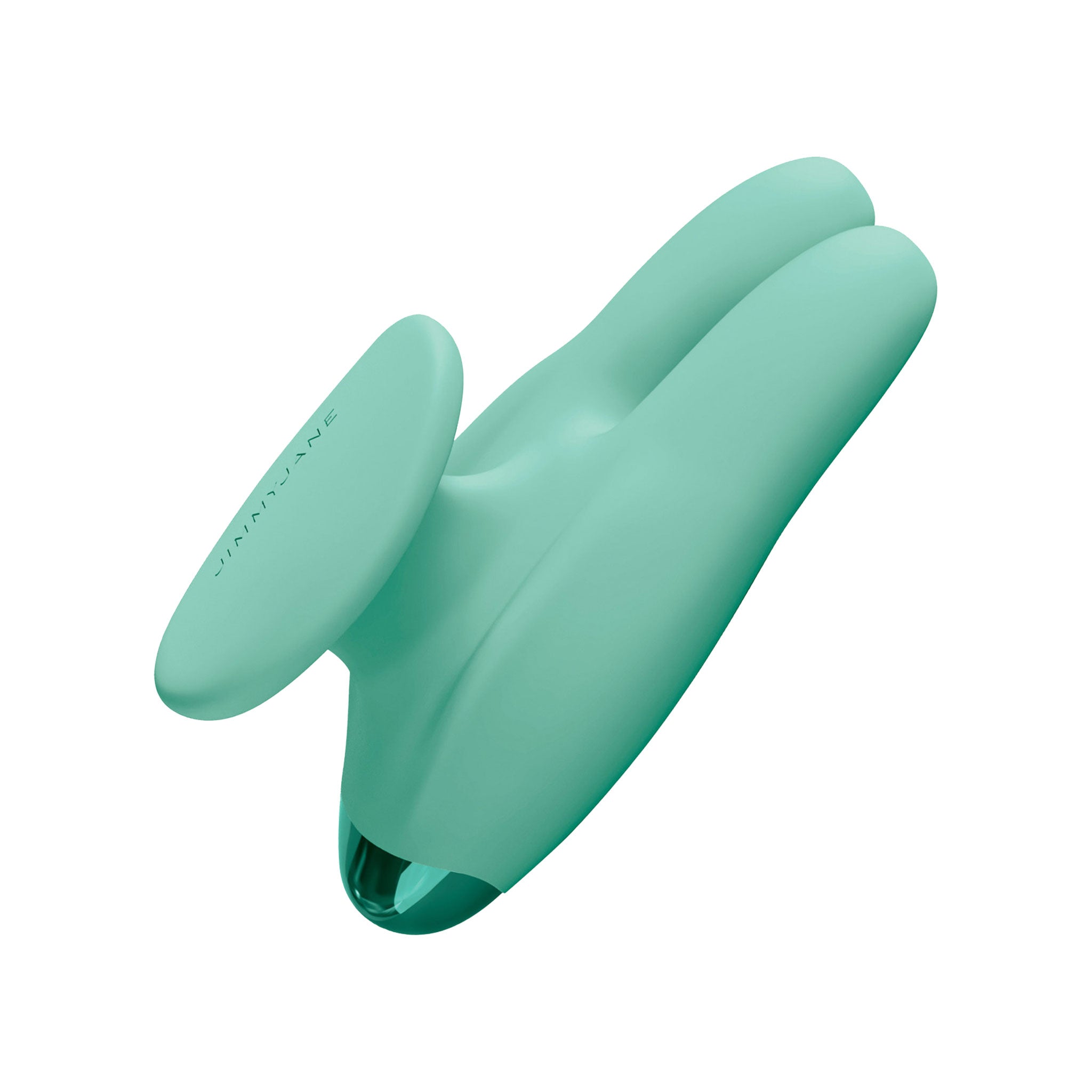 Teal Bunny Ears Finger Grip Rechargeable Vibrator with dual ear design, USB rechargeable, waterproof, and 10 vibrating speeds for precise stimulation.