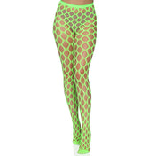 Nylon Spandex accessories intimates hosiery pantyhose pothole-tights pothole-net jumbo-pothole fishnet fish-net reinforced-toe striking edgy smooth long-lasting rave ravewear raver-babe festivalwear bedroom lingerie costume cosplay halloween holiday novelty female femme feminine womens eyekndy neon-hex green neon-green