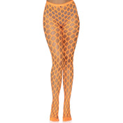 Nylon Spandex accessories intimates hosiery pantyhose pothole-tights pothole-net jumbo-pothole fishnet fish-net reinforced-toe striking edgy smooth long-lasting rave ravewear raver-babe festivalwear bedroom lingerie costume cosplay halloween holiday novelty female femme feminine womens eyekndy neon-hex orange neon-orange