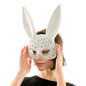 Pearl & Rhinestone Jeweled Bunny Mask White O/S