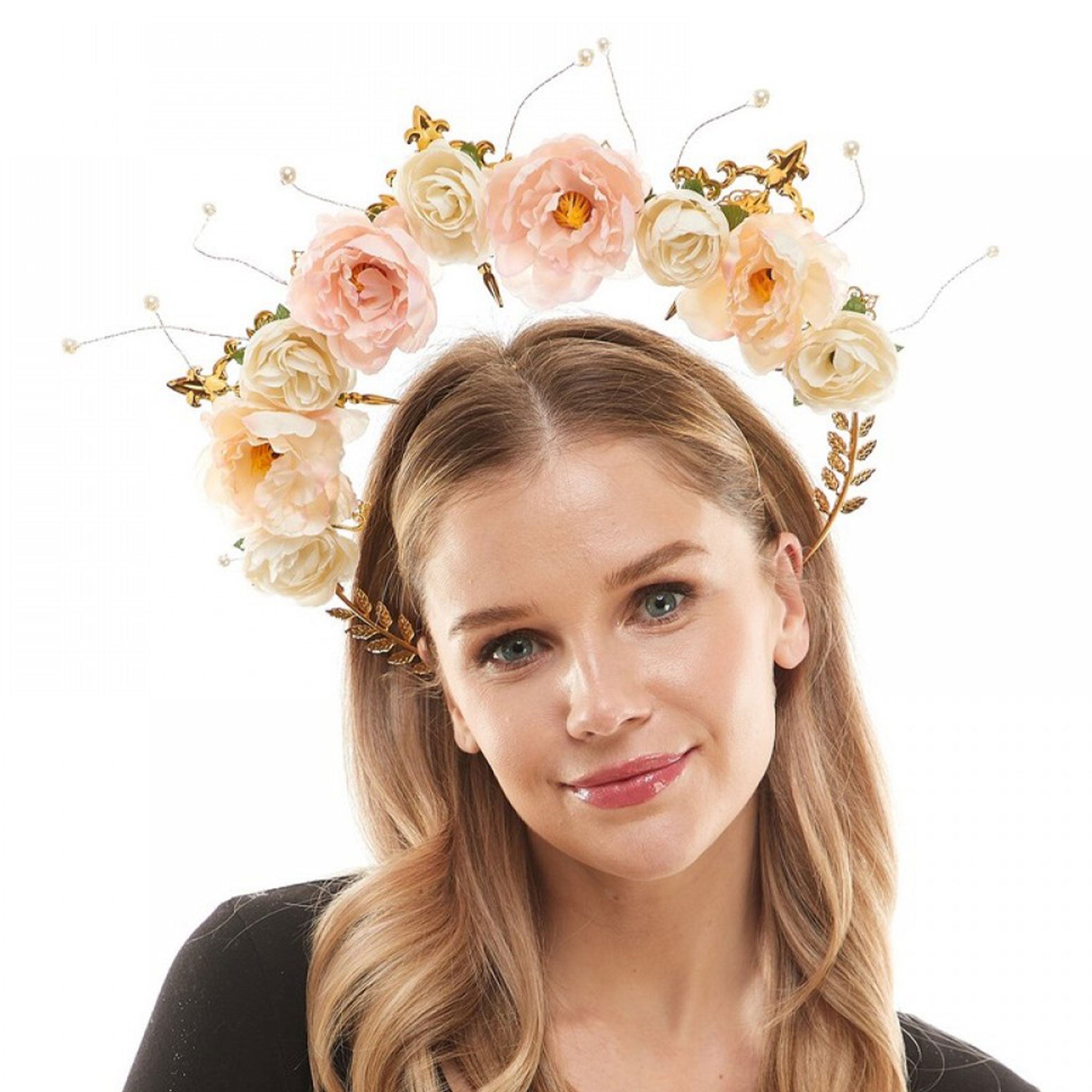 Fairy Pink Roses Halo Gold Headband