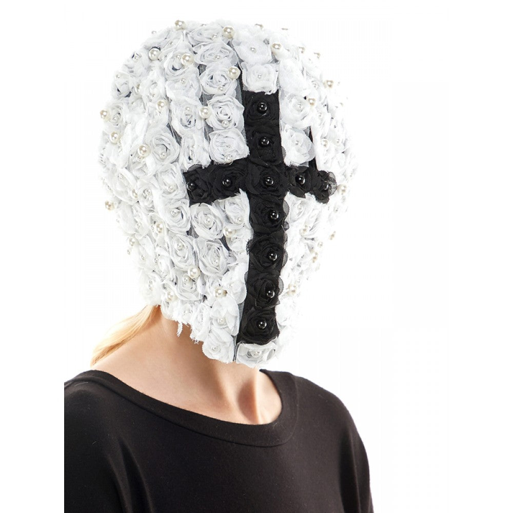 White Roses Full Face Hood Black Cross Design