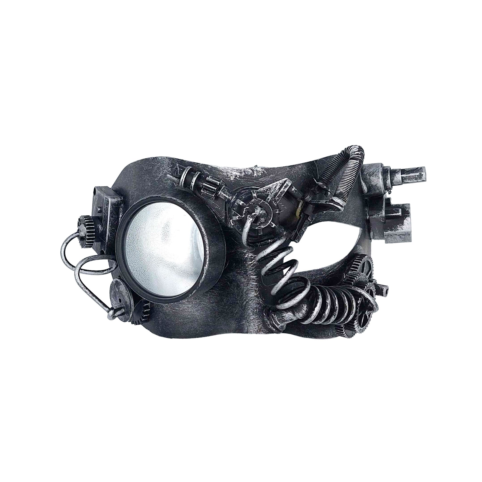 ABS hard plastic face mask half-mask steampunk monocle lens glass phantom opera cyborg costume halloween accessories antique-silver silver black