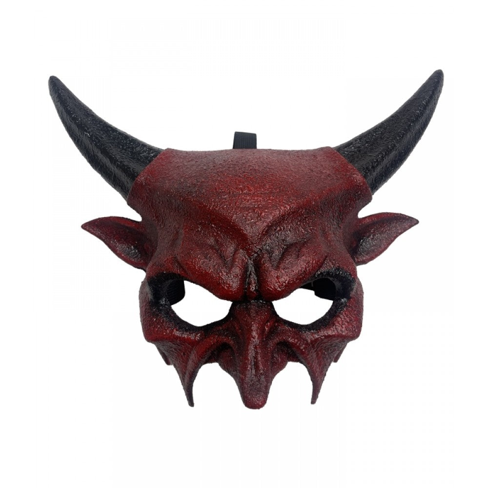 Realistic Devil Face Mask with Horns & Nose- Red & Black