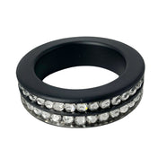 Black Metal Cock Ring with Two Rows Rhinestones