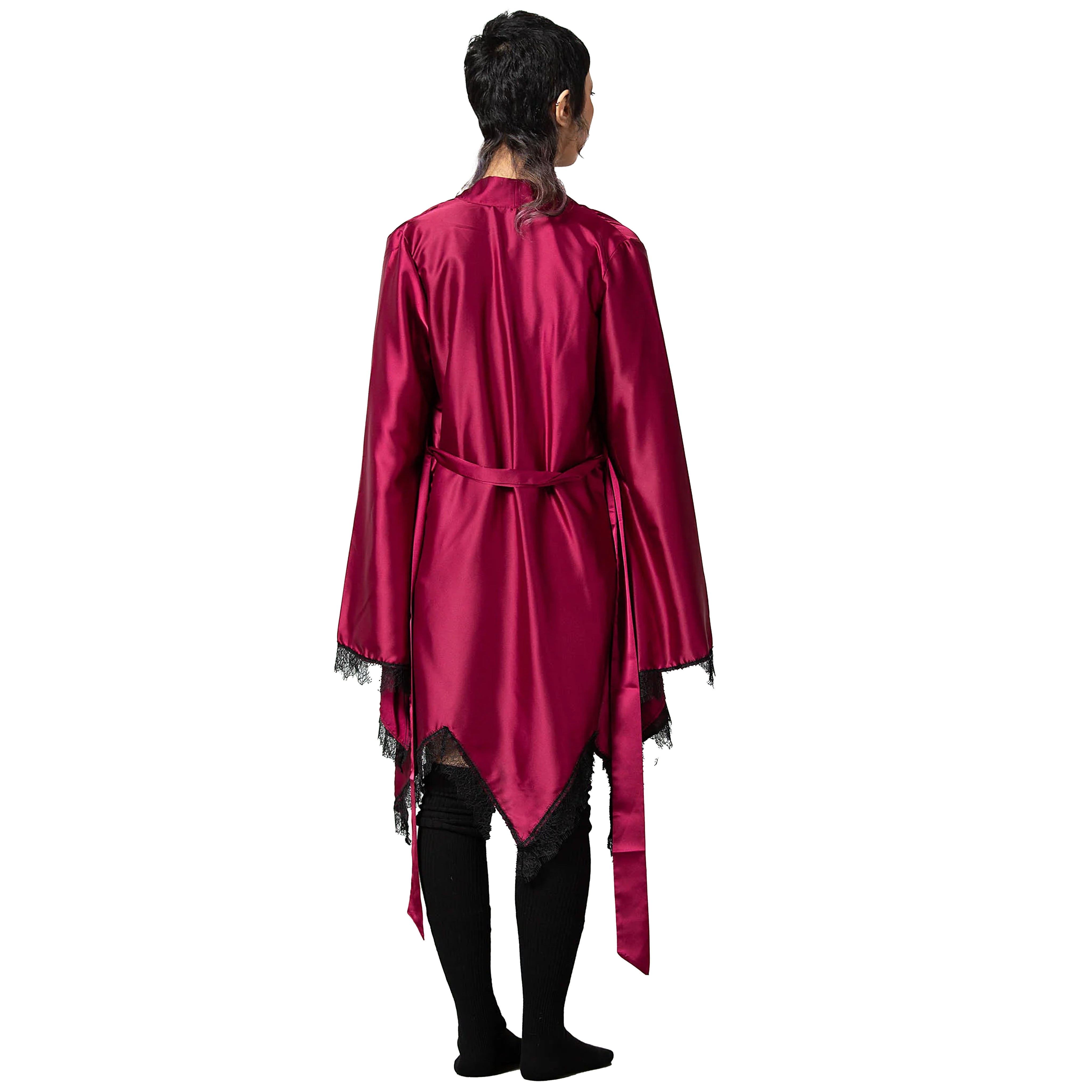 Devil's Lullaby Bell Sleeve Satin Robe With Lace Trim