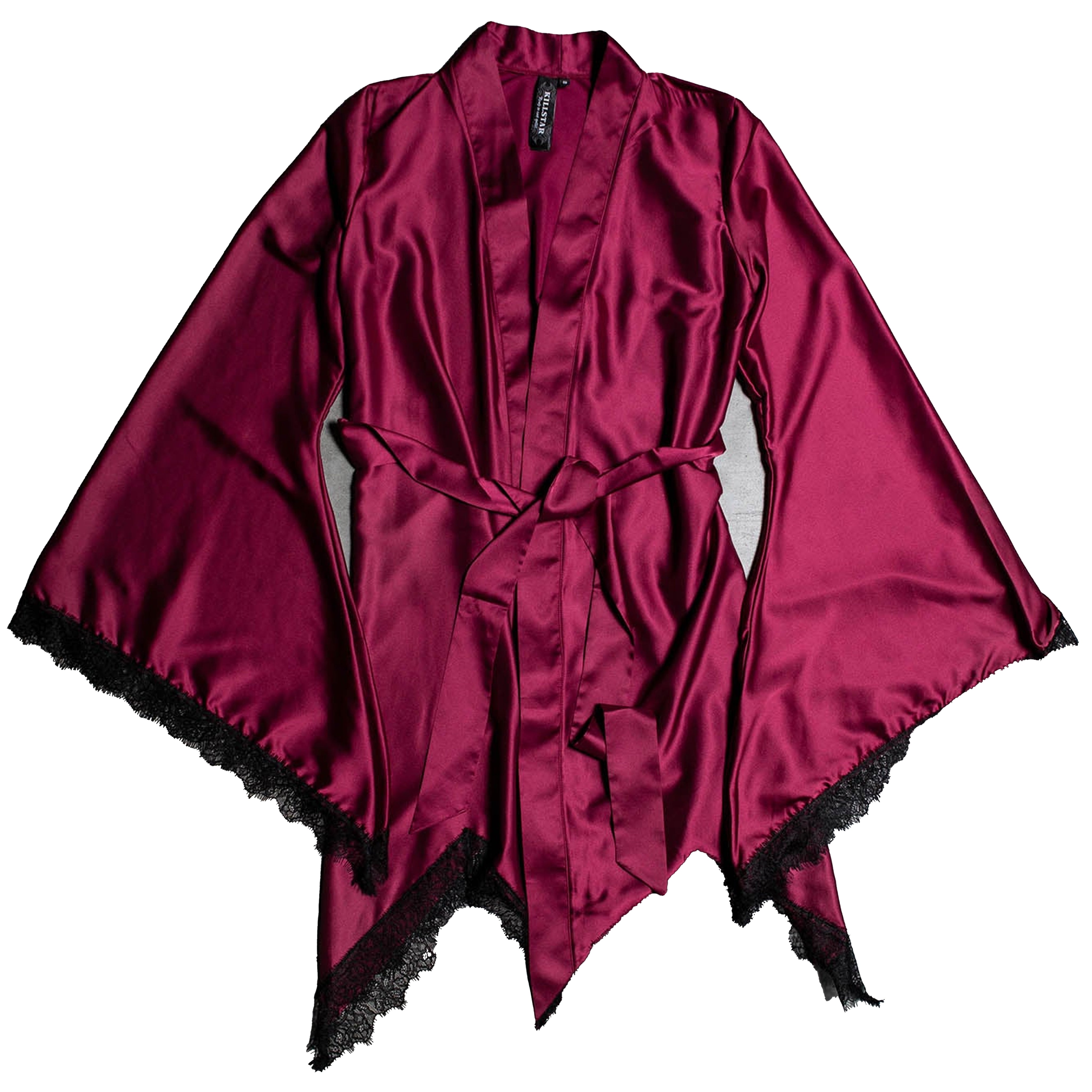 Devil's Lullaby Bell Sleeve Satin Robe With Lace Trim