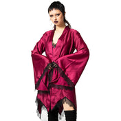 Devil's Lullaby Bell Sleeve Satin Robe With Lace Trim