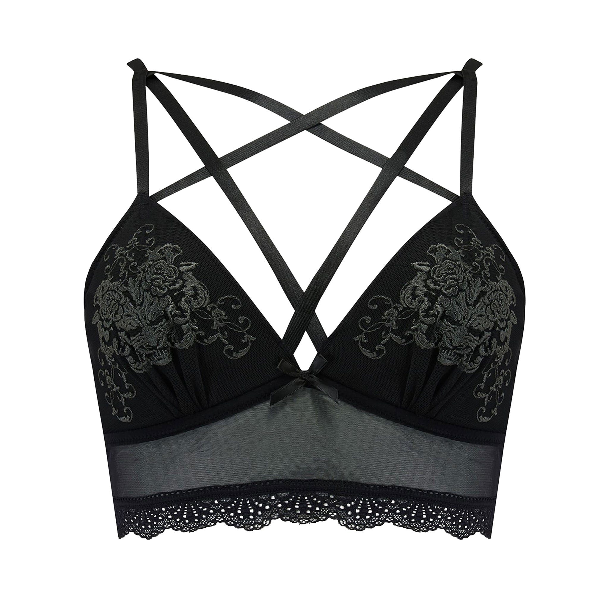 Embroidered Velvet Mesh Pentagram Bralette